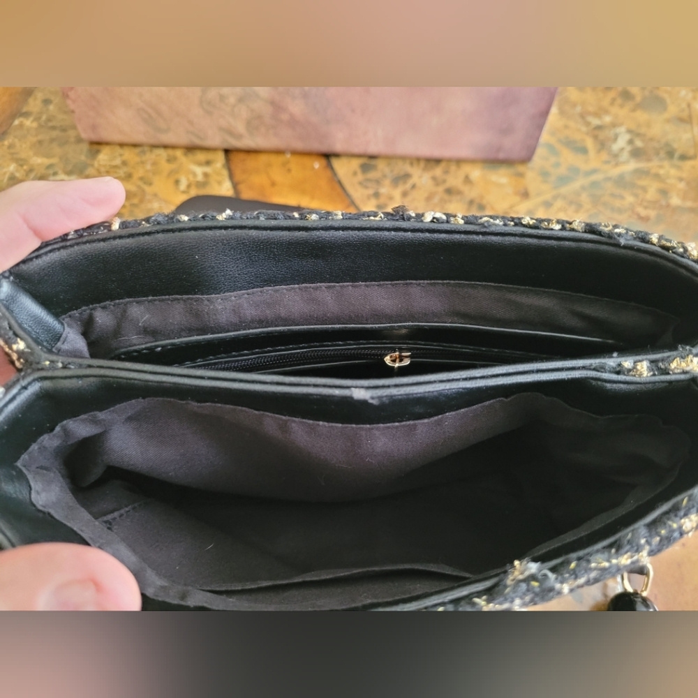 Badgley Mischka Black and Gold Tweed Bag - Picture 8 of 10
